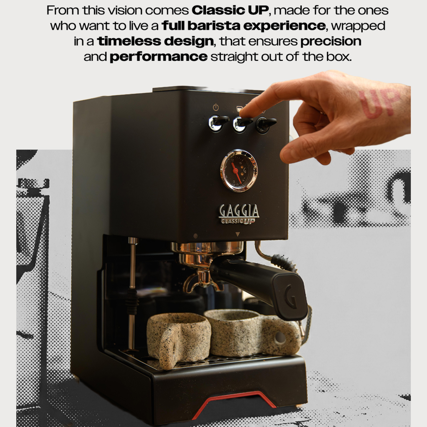 Gaggia Classic UP Espresso Machine – Italian 9-Bar Coffee Maker with Dual PID, Brass Boiler, Pressure Gauge, TFT Display, Steam Wand, 58mm Portafilter, 3-Year Warranty - Stainless Steel
