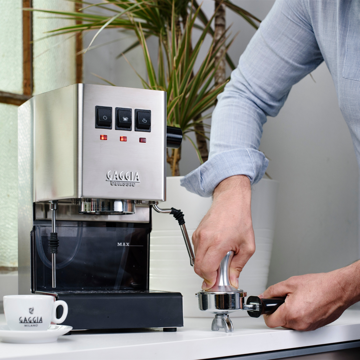 Gaggia Classic E24 | Brass Boiler & Brew Group | Premium SS Filter Holder & 58mm SS Portafilter | Made in Italy | 15-Bar Pump Espresso Machine | Brushed Stainless Steel