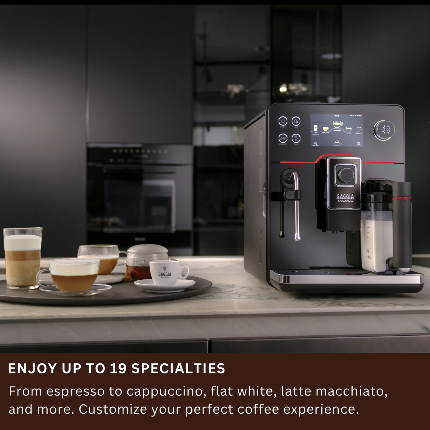 Gaggia New Accademia | 19 Drinks At Tap of Icon | 2 Milk Systems - Milk Carafe and Steam Wand | Control Water Flow Through Coffee | Luxury Black Glass Facade | Made in Italy