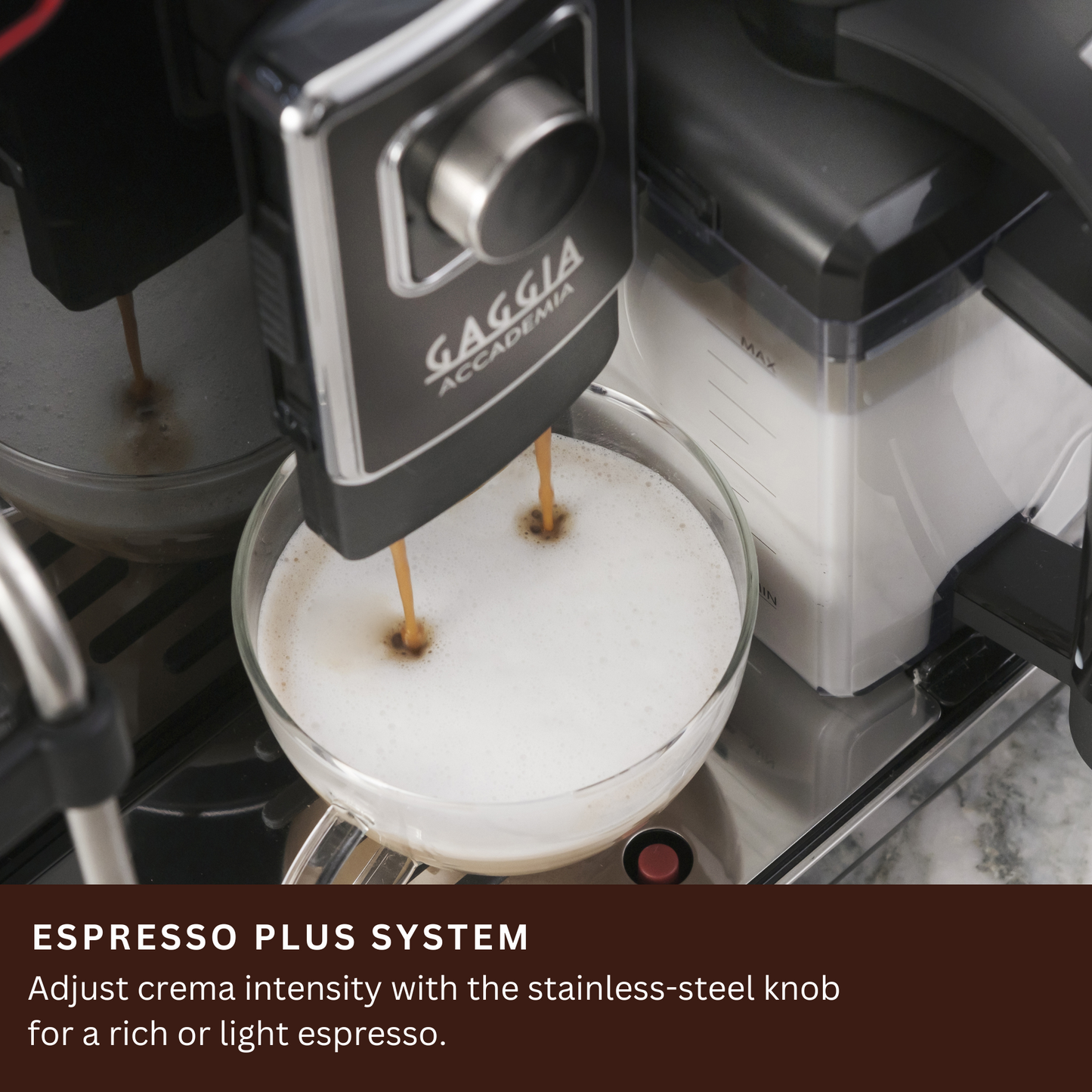 Gaggia New Accademia | 19 Drinks At Tap of Icon | 2 Milk Systems - Milk Carafe and Steam Wand | Control Water Flow Through Coffee | Luxury Black Glass Facade | Made in Italy