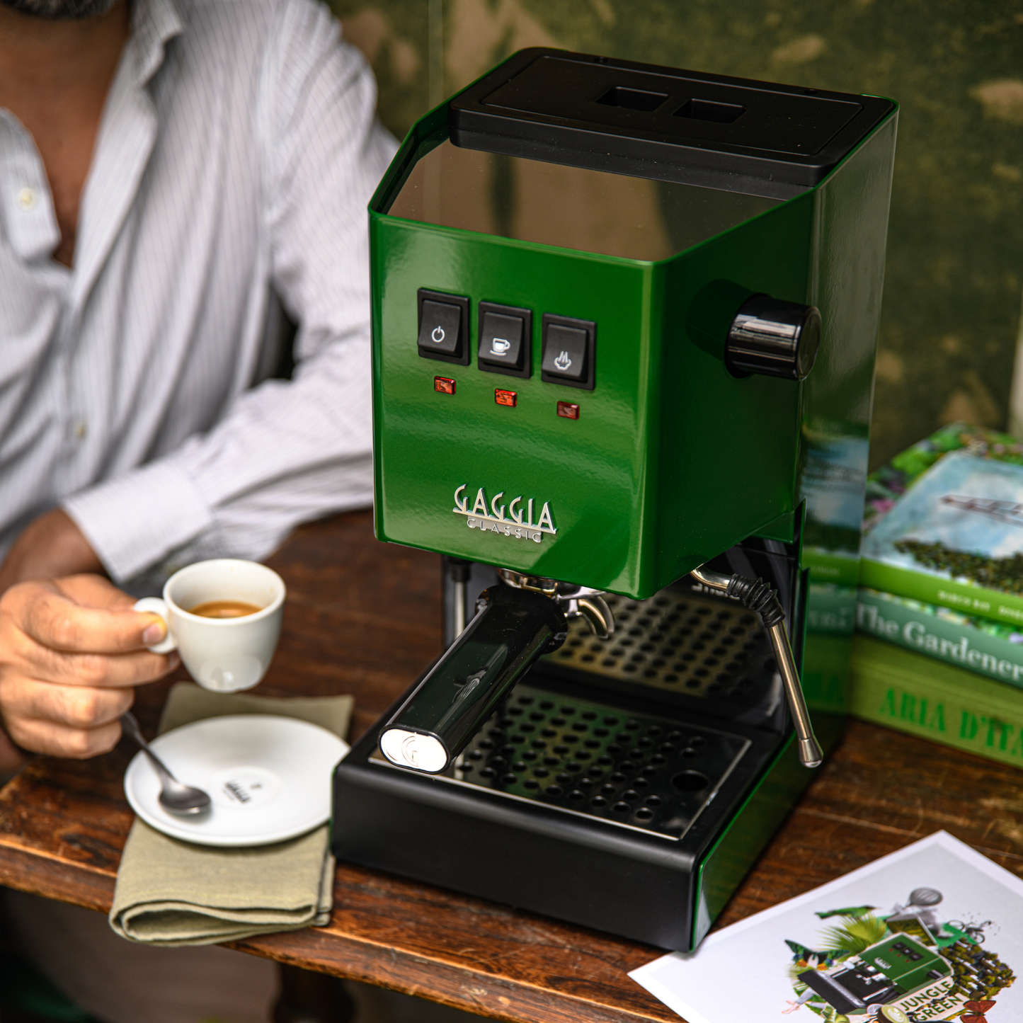 Gaggia Classic E24 | Brass Boiler & Brew Group | Premium SS Filter Holder & 58mm SS Portafilter | Made in Italy | 15-Bar Pump Espresso Machine | Jungle Green