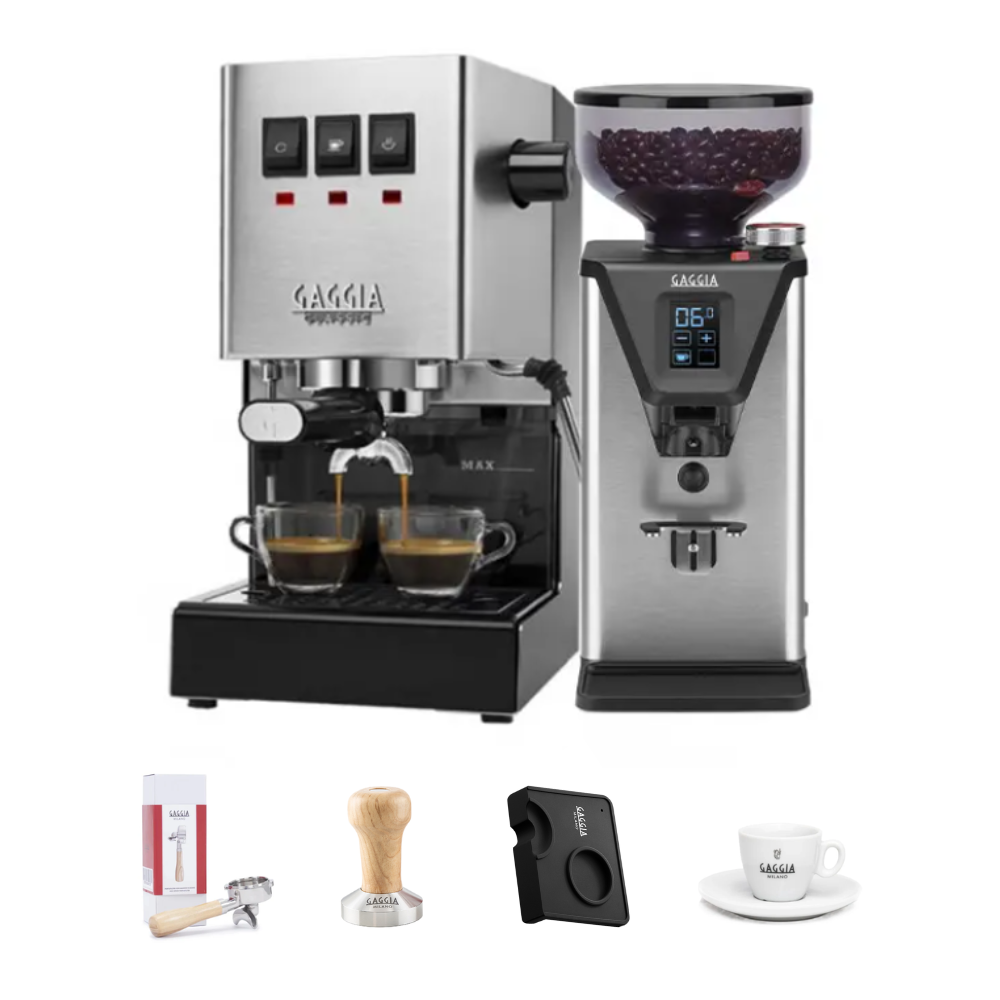 Gaggia Classic E24 Espresso Machine + MDF 55 Coffee Grinder Home Barista Kit