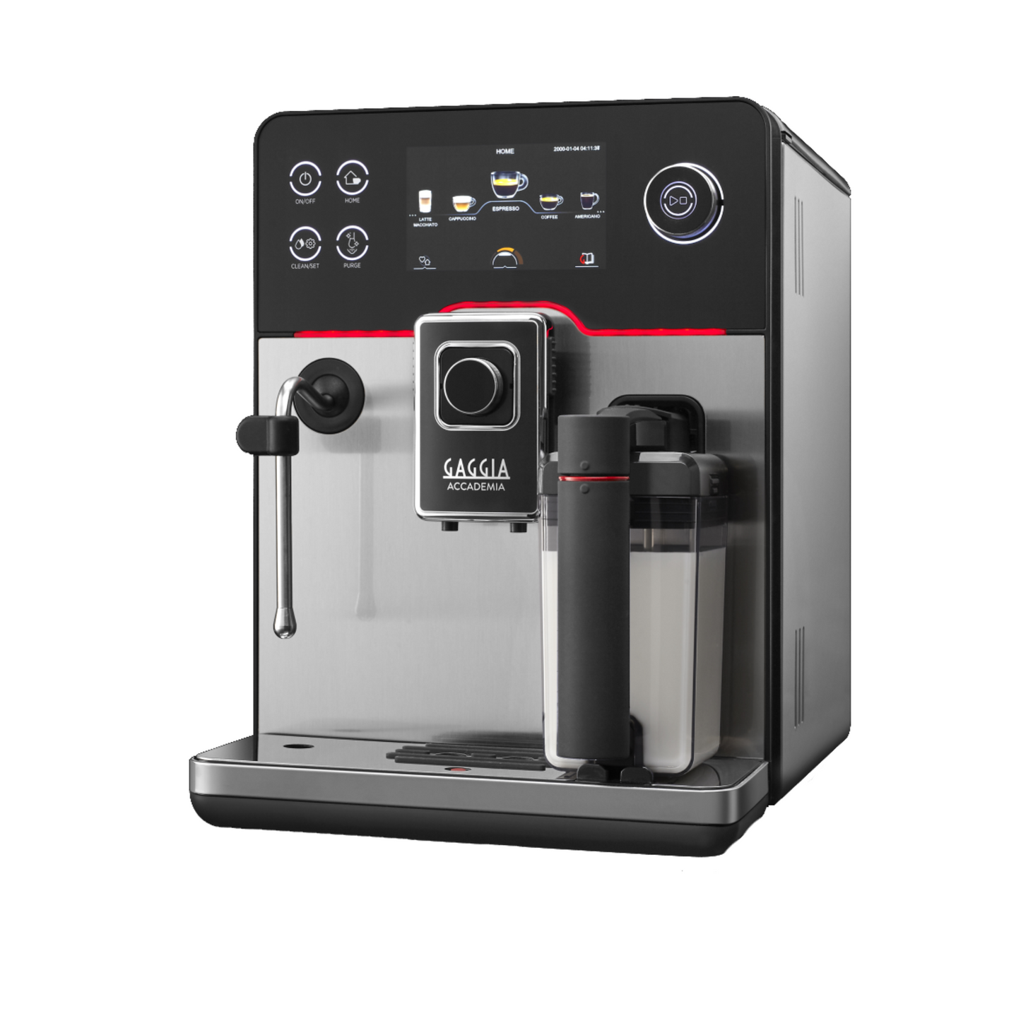 Gaggia New Accademia | 19 Drinks At Tap of Icon | 2 Milk Systems - Milk Carafe and Steam Wand | Control Water Flow Through Coffee | Luxury Black Glass Facade  | Made in Italy