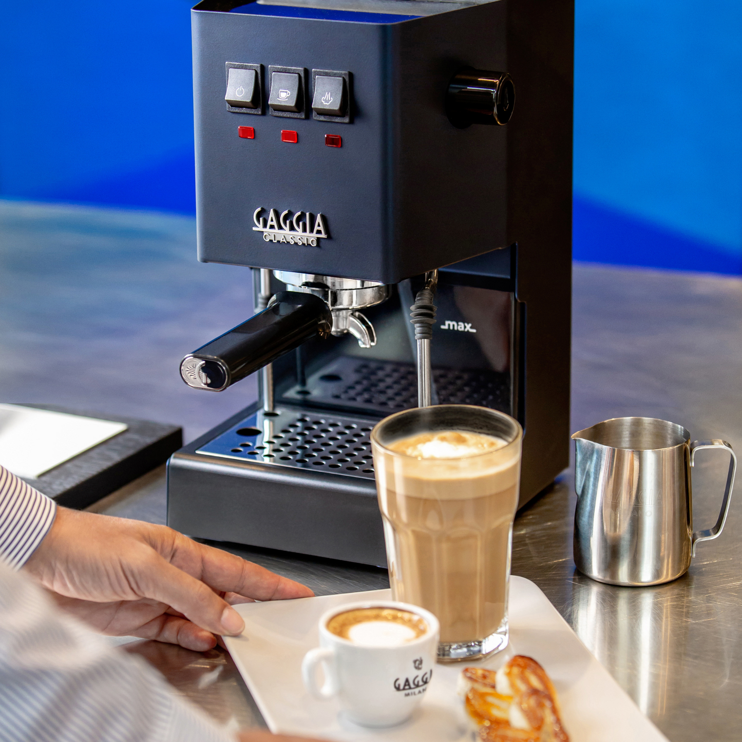 Gaggia Classic E24 | Brass Boiler & Brew Group | Premium SS Filter Holder & 58mm SS Portafilter | Made in Italy | 15-Bar Pump Espresso Machine | Classic Blue