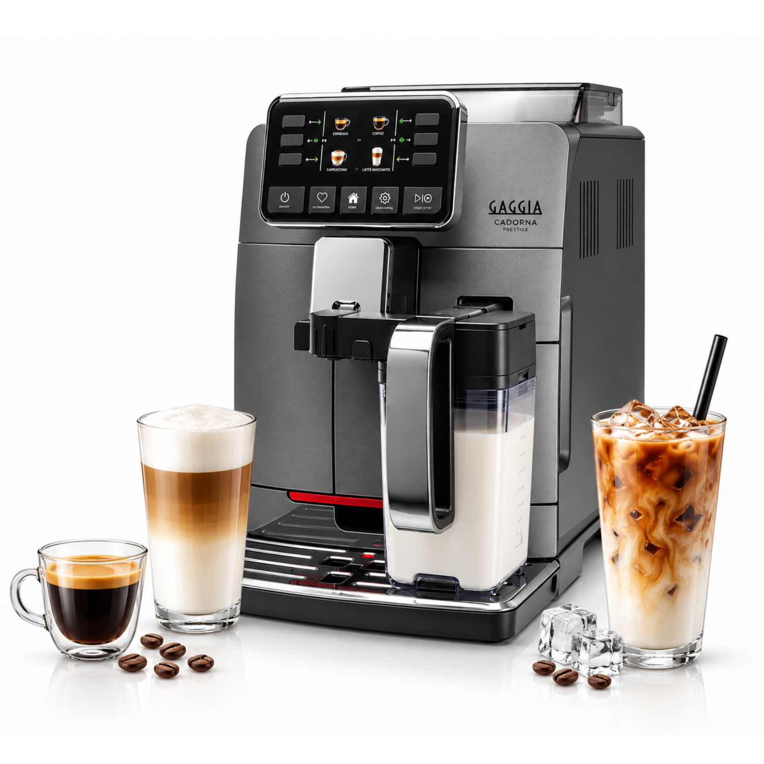 Gaggia Cadorna Prestige | Brew Hot & Iced Coffee | 15 Beverages Specialty | Super Automatic Bean to Cup Espresso Machine | Made in Italy | Anthracite Grey