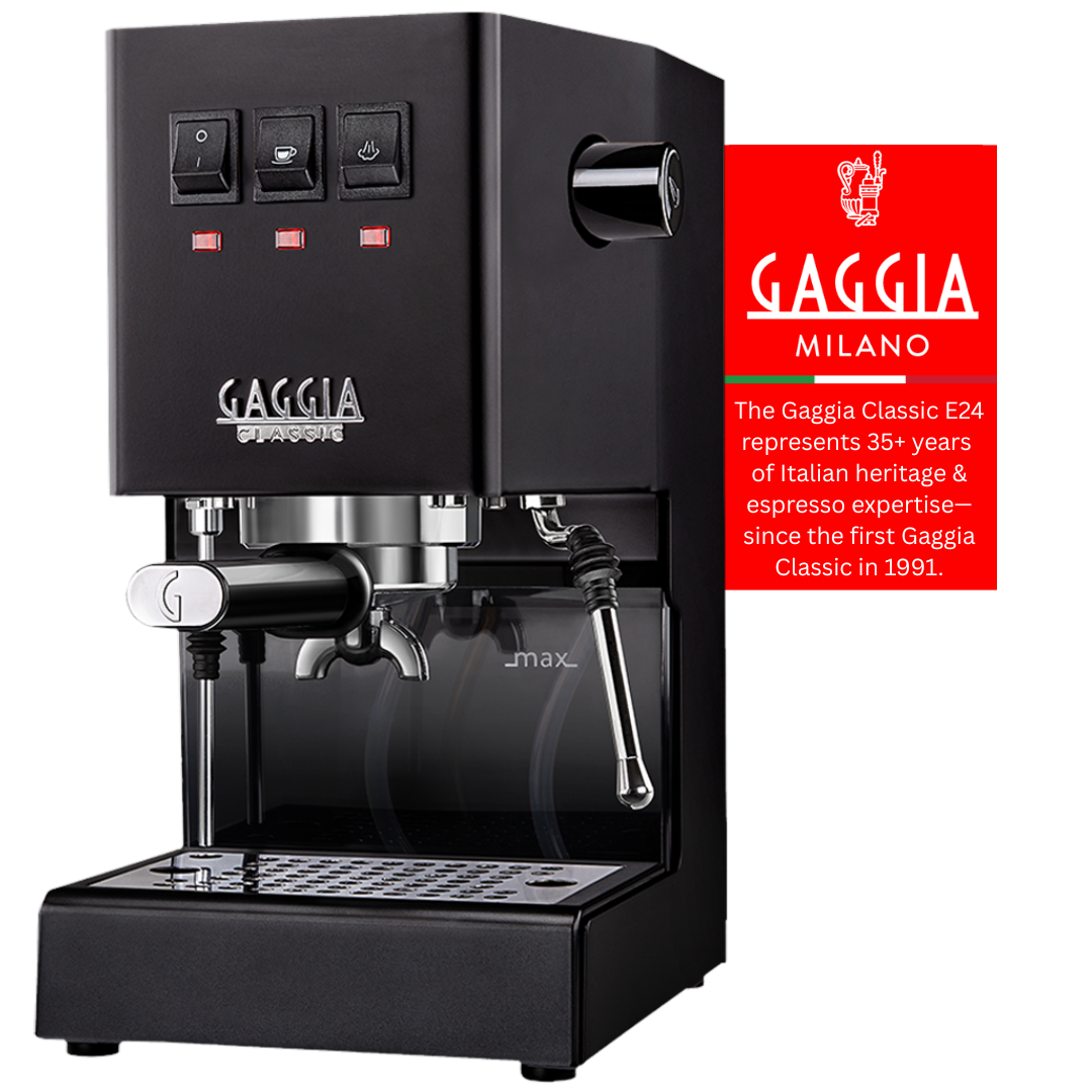 Gaggia Classic E24 | Brass Boiler & Brew Group | Premium SS Filter Holder & 58mm SS Portafilter | Made in Italy | 15-Bar Pump Espresso Machine | Thunder Black