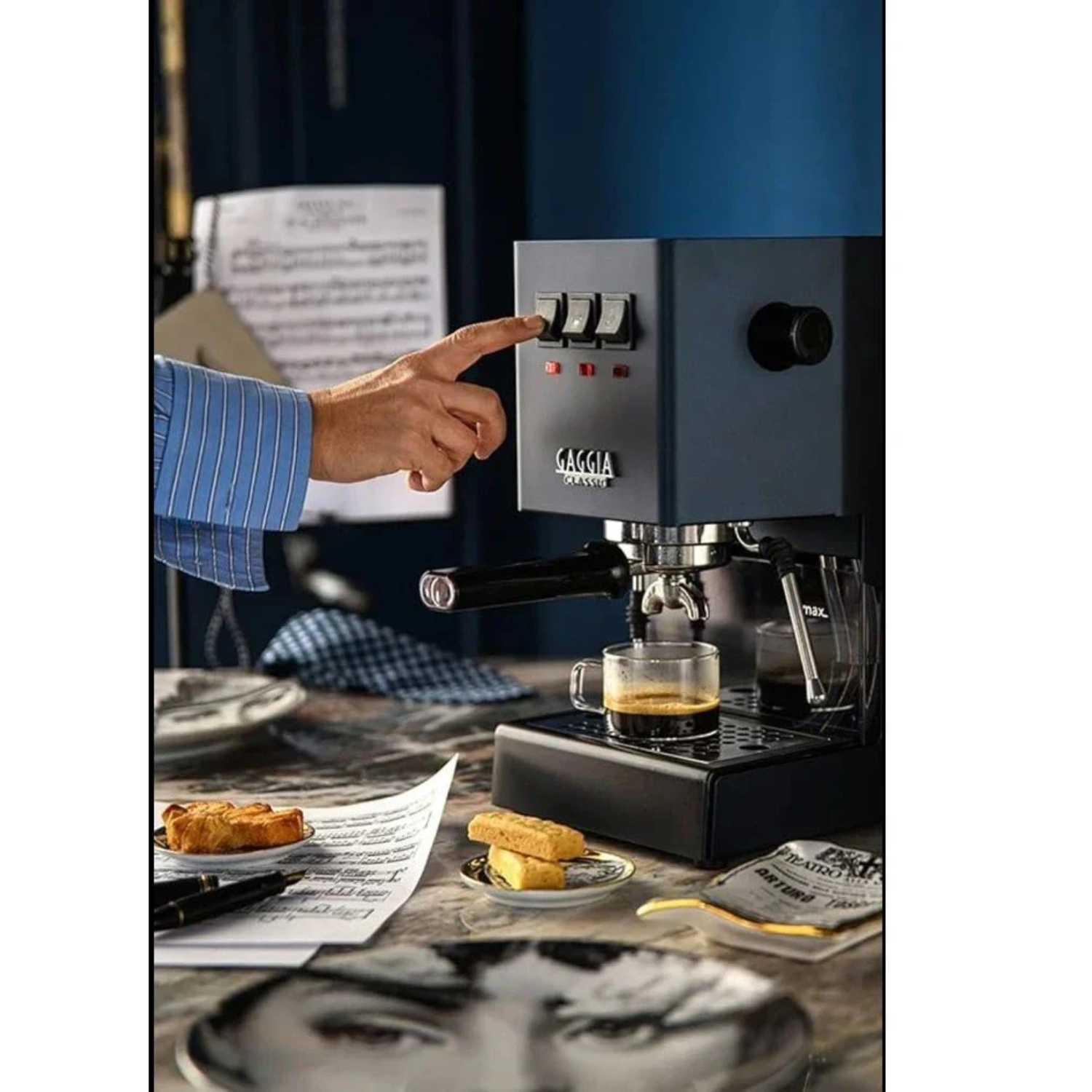 Gaggia Classic E24 | Brass Boiler & Brew Group | Premium SS Filter Holder & 58mm SS Portafilter | Made in Italy | 15-Bar Pump Espresso Machine | Classic Blue
