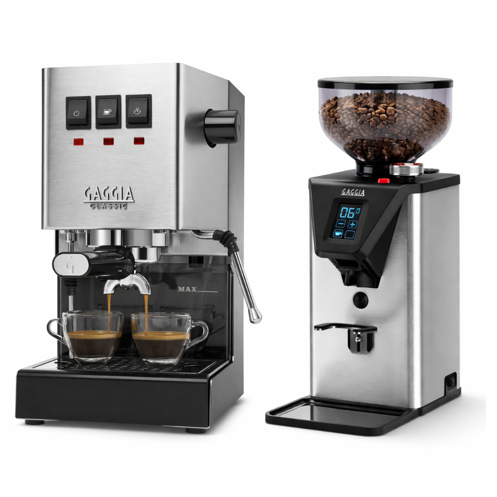 Gaggia Classic E24 Espresso Machine & MDF 55 Coffee Grinder Combo – Advanced Home Barista Coffee Set