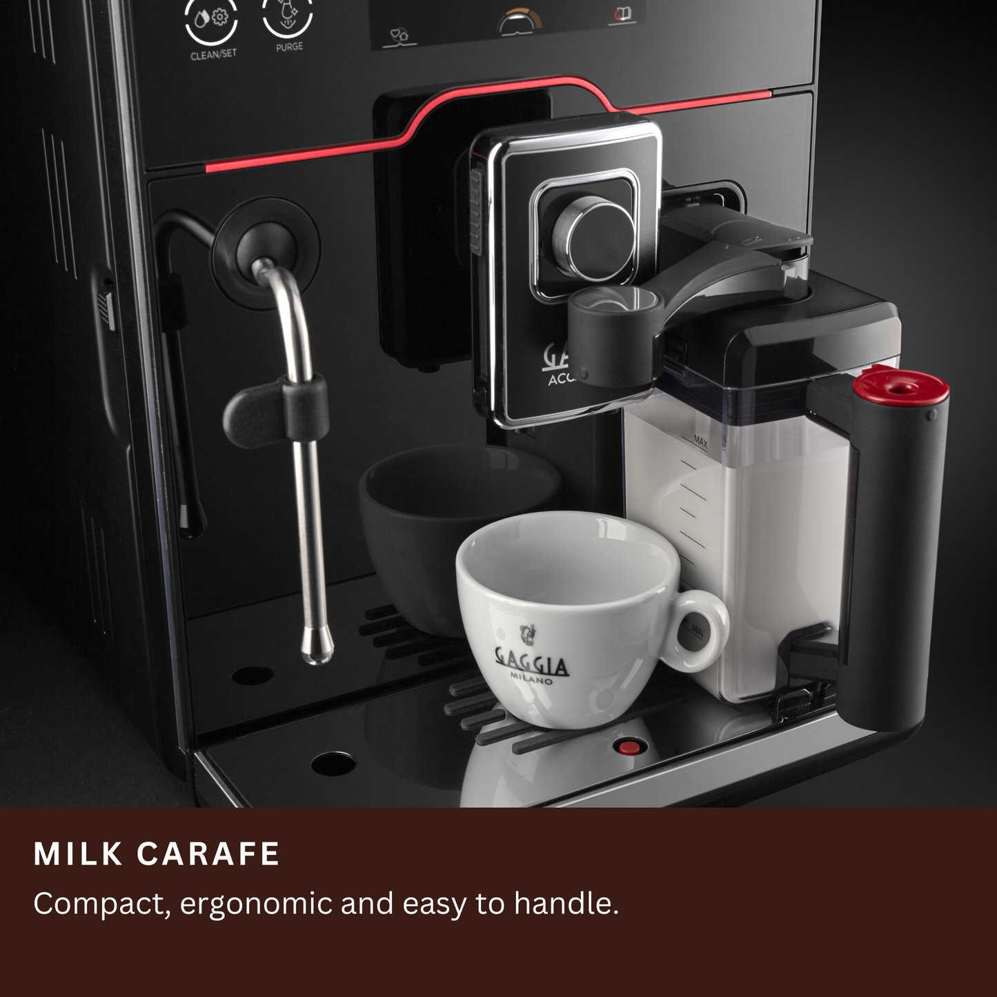 Gaggia New Accademia | 19 Drinks At Tap of Icon | 2 Milk Systems - Milk Carafe and Steam Wand | Control Water Flow Through Coffee | Luxury Black Glass Facade  | Made in Italy