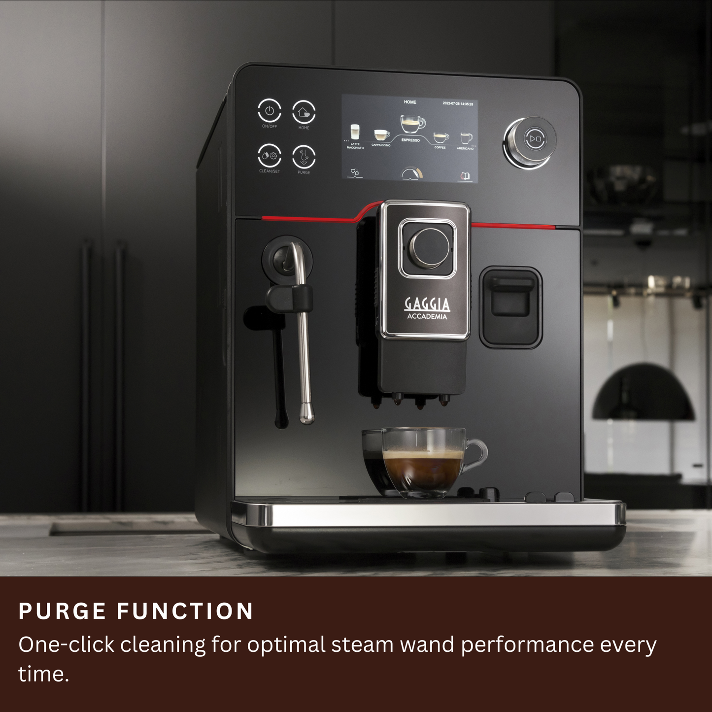 Gaggia New Accademia | 19 Drinks At Tap of Icon | 2 Milk Systems - Milk Carafe and Steam Wand | Control Water Flow Through Coffee | Luxury Black Glass Facade  | Made in Italy